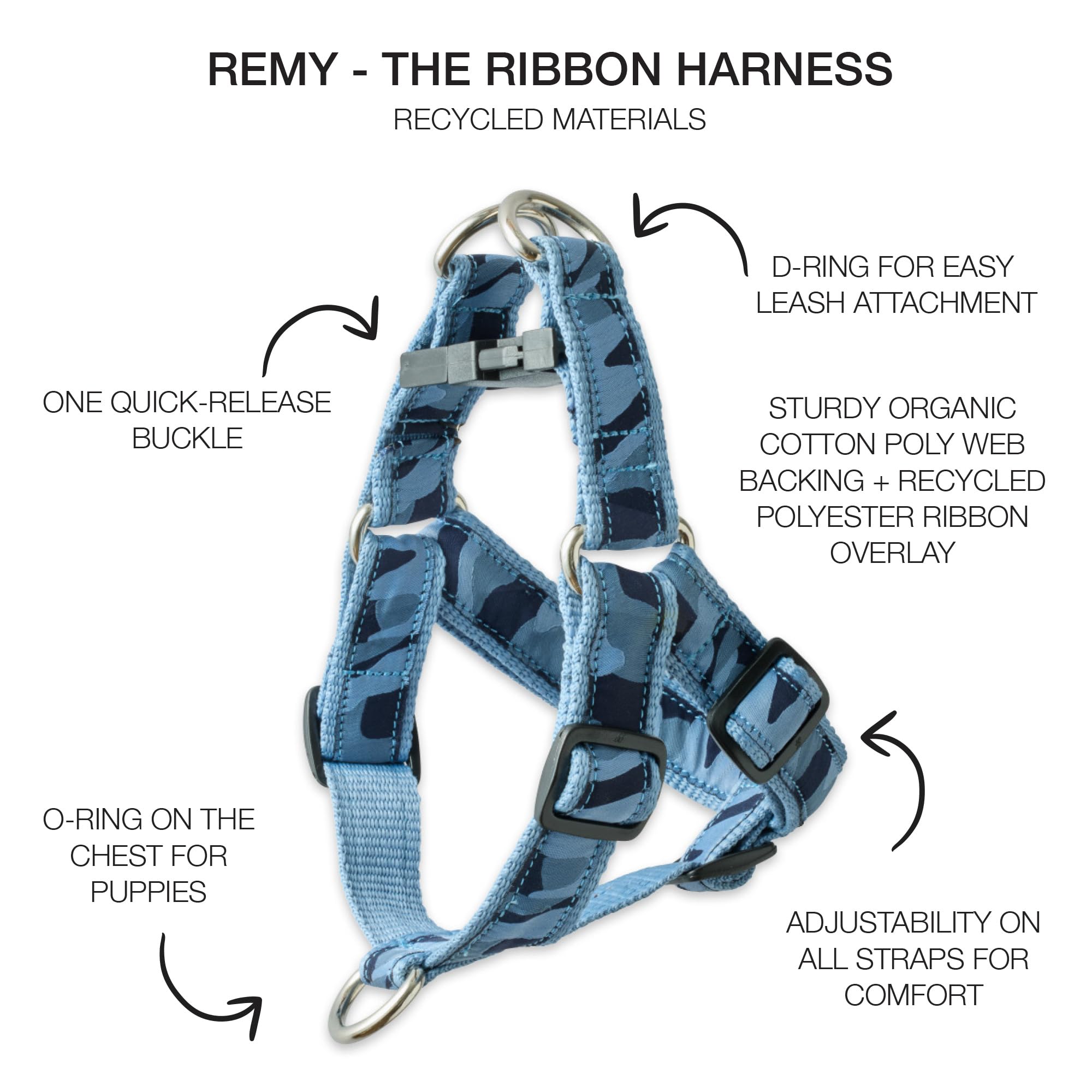 Pet Passion Remy - The Recycled Ribbon Harness, Navy Camo, Medium